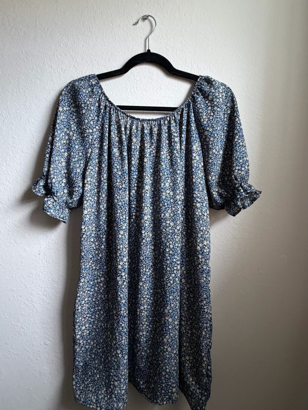 Blue Floral Off-Shoulder Women's Dress